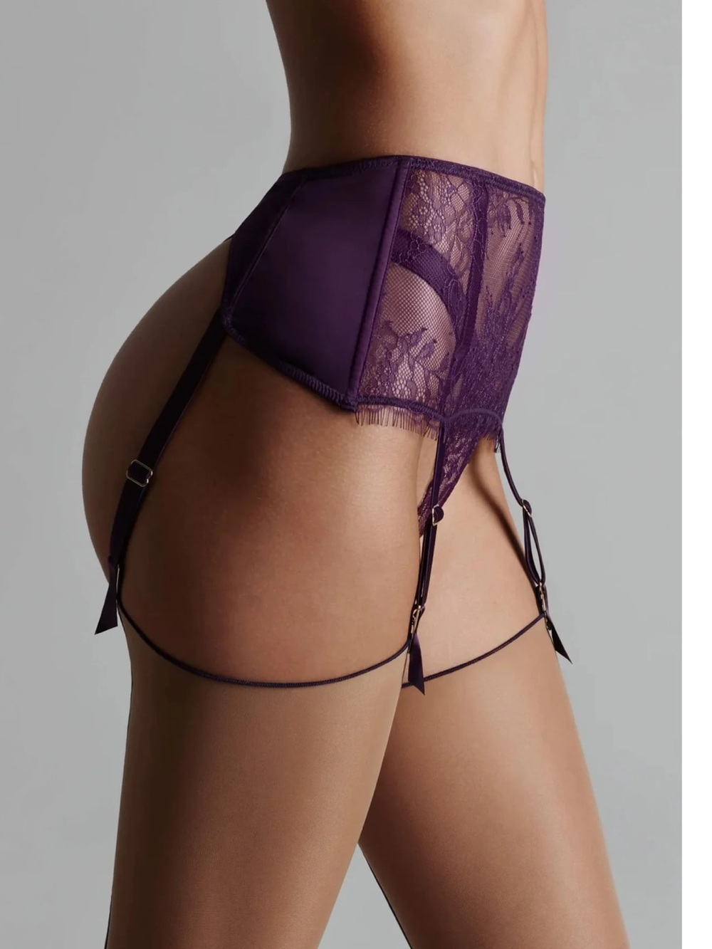 Maison-close, Sheer Navy Lace Garter Belt - Women Intimates, size L - Picture 2 of 10